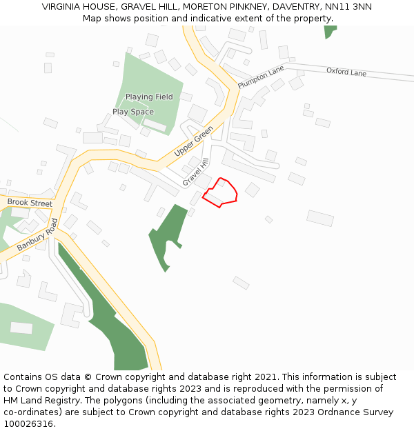 VIRGINIA HOUSE, GRAVEL HILL, MORETON PINKNEY, DAVENTRY, NN11 3NN: Location map and indicative extent of plot