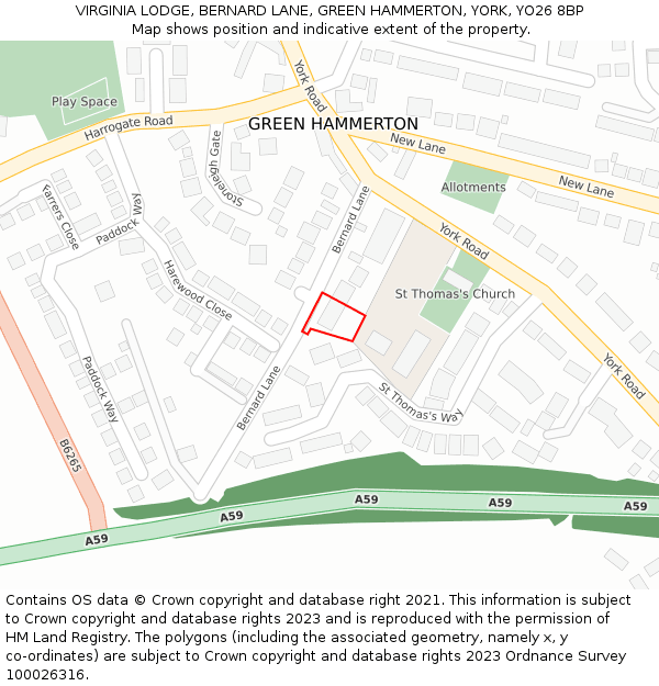 VIRGINIA LODGE, BERNARD LANE, GREEN HAMMERTON, YORK, YO26 8BP: Location map and indicative extent of plot