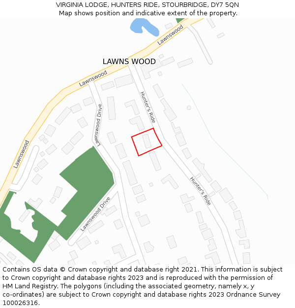 VIRGINIA LODGE, HUNTERS RIDE, STOURBRIDGE, DY7 5QN: Location map and indicative extent of plot