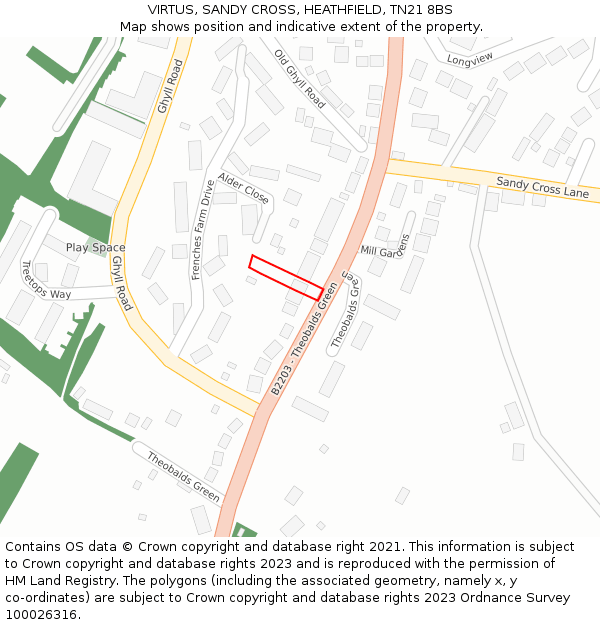 VIRTUS, SANDY CROSS, HEATHFIELD, TN21 8BS: Location map and indicative extent of plot