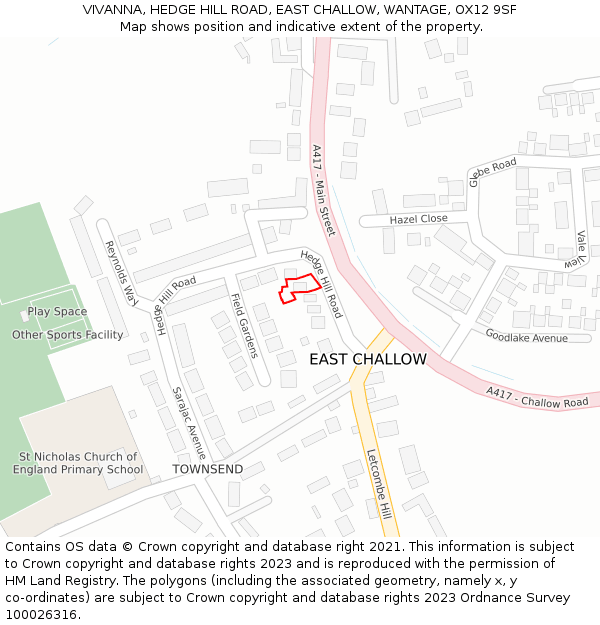 VIVANNA, HEDGE HILL ROAD, EAST CHALLOW, WANTAGE, OX12 9SF: Location map and indicative extent of plot