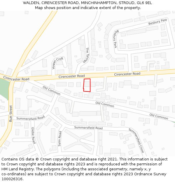 WALDEN, CIRENCESTER ROAD, MINCHINHAMPTON, STROUD, GL6 9EL: Location map and indicative extent of plot