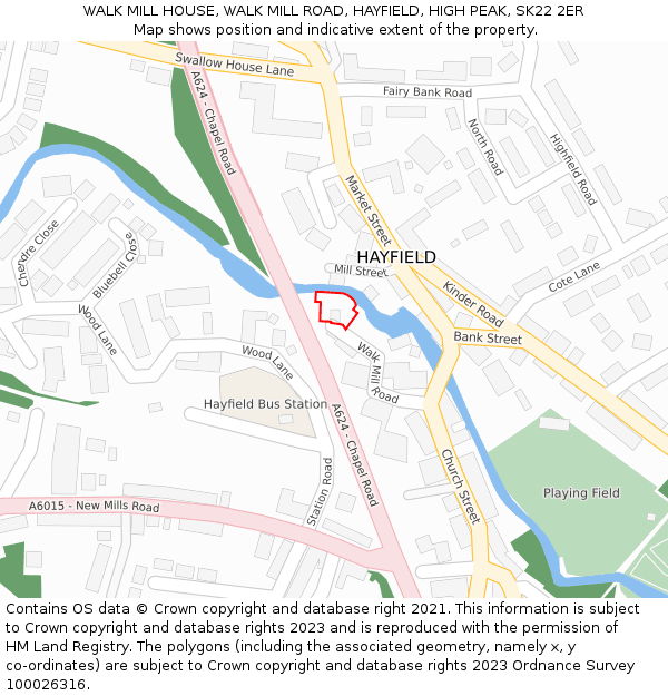 WALK MILL HOUSE, WALK MILL ROAD, HAYFIELD, HIGH PEAK, SK22 2ER: Location map and indicative extent of plot