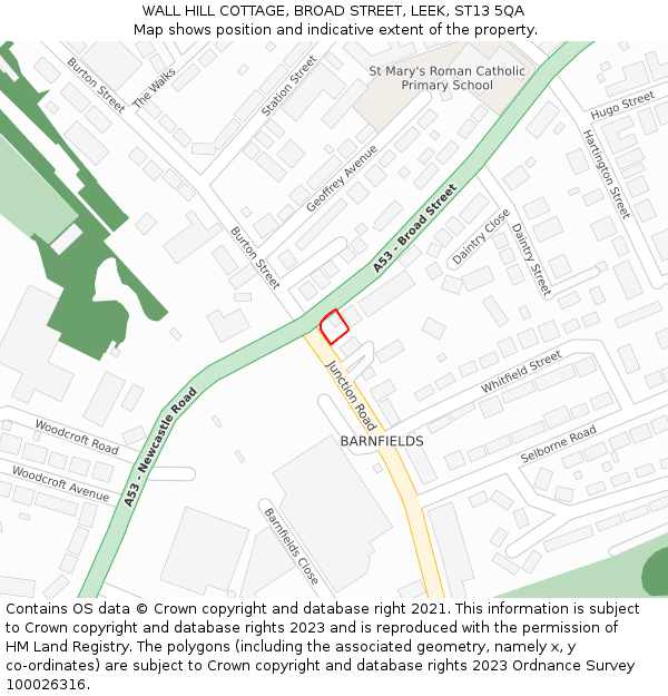 WALL HILL COTTAGE, BROAD STREET, LEEK, ST13 5QA: Location map and indicative extent of plot