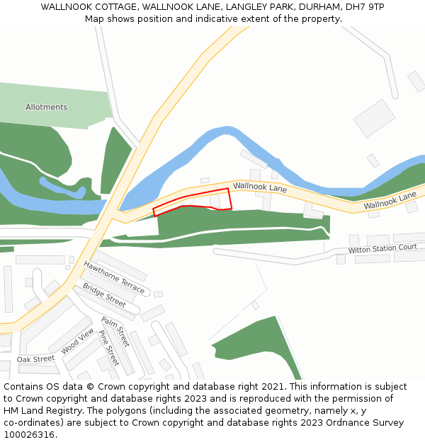 WALLNOOK COTTAGE, WALLNOOK LANE, LANGLEY PARK, DURHAM, DH7 9TP: Location map and indicative extent of plot