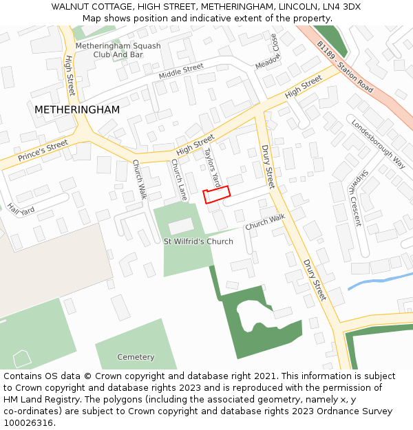 WALNUT COTTAGE, HIGH STREET, METHERINGHAM, LINCOLN, LN4 3DX: Location map and indicative extent of plot