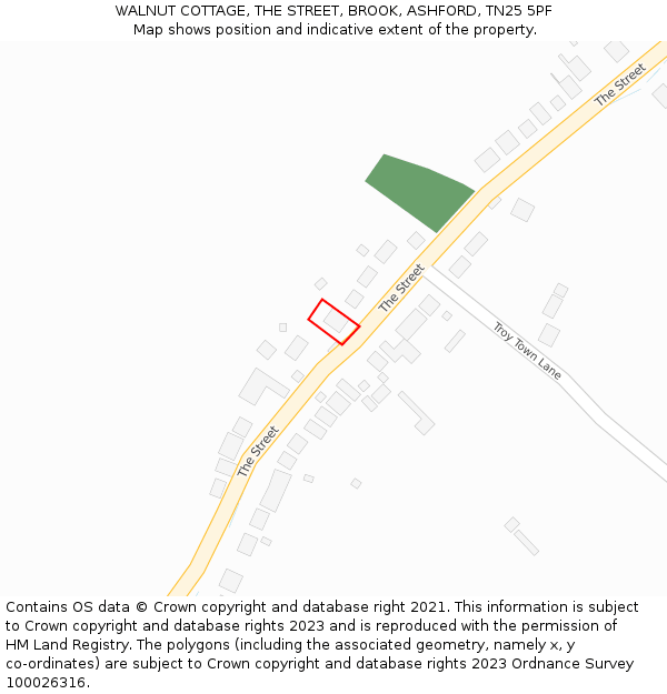 WALNUT COTTAGE, THE STREET, BROOK, ASHFORD, TN25 5PF: Location map and indicative extent of plot