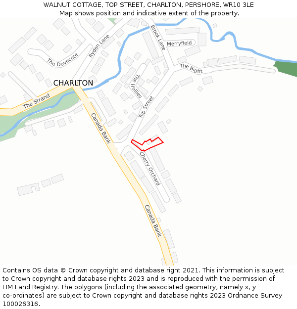 WALNUT COTTAGE, TOP STREET, CHARLTON, PERSHORE, WR10 3LE: Location map and indicative extent of plot