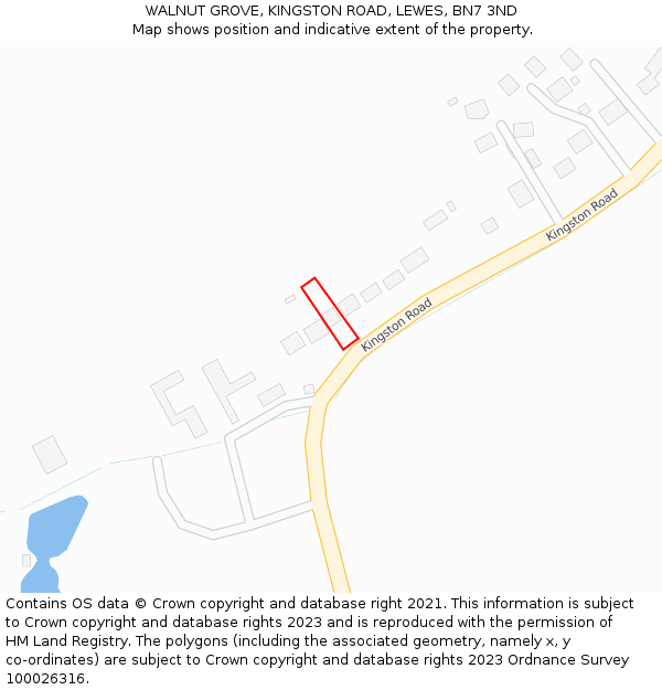 WALNUT GROVE, KINGSTON ROAD, LEWES, BN7 3ND: Location map and indicative extent of plot