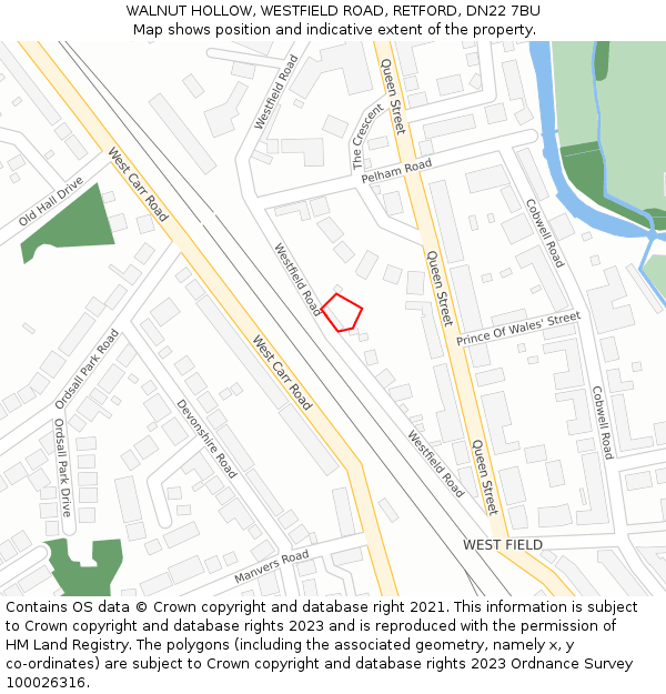 WALNUT HOLLOW, WESTFIELD ROAD, RETFORD, DN22 7BU: Location map and indicative extent of plot