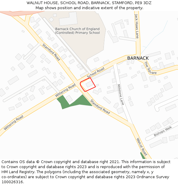 WALNUT HOUSE, SCHOOL ROAD, BARNACK, STAMFORD, PE9 3DZ: Location map and indicative extent of plot
