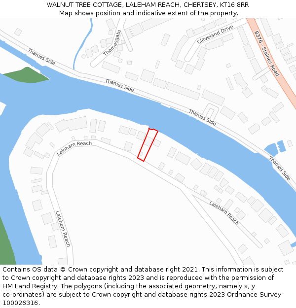 WALNUT TREE COTTAGE, LALEHAM REACH, CHERTSEY, KT16 8RR: Location map and indicative extent of plot