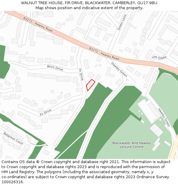 WALNUT TREE HOUSE, FIR DRIVE, BLACKWATER, CAMBERLEY, GU17 9BU: Location map and indicative extent of plot