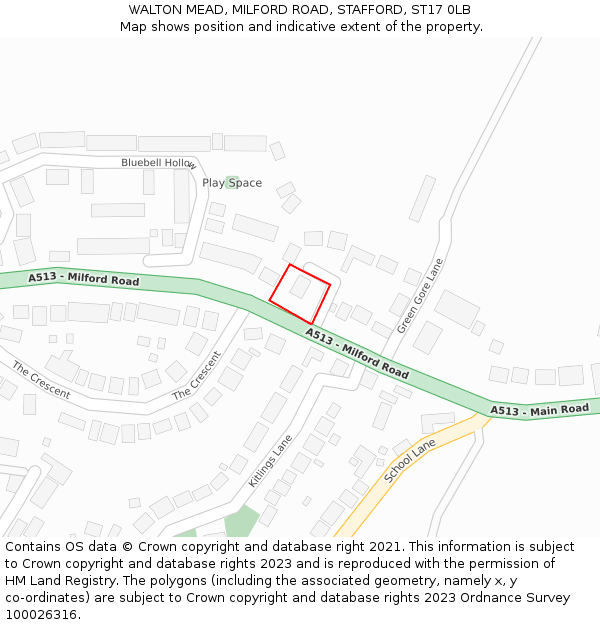 WALTON MEAD, MILFORD ROAD, STAFFORD, ST17 0LB: Location map and indicative extent of plot