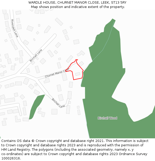 WARDLE HOUSE, CHURNET MANOR CLOSE, LEEK, ST13 5RY: Location map and indicative extent of plot