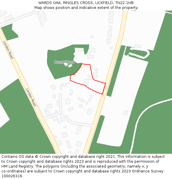 WARDS OAK, RINGLES CROSS, UCKFIELD, TN22 1HB: Location map and indicative extent of plot