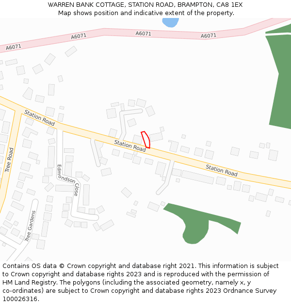 WARREN BANK COTTAGE, STATION ROAD, BRAMPTON, CA8 1EX: Location map and indicative extent of plot