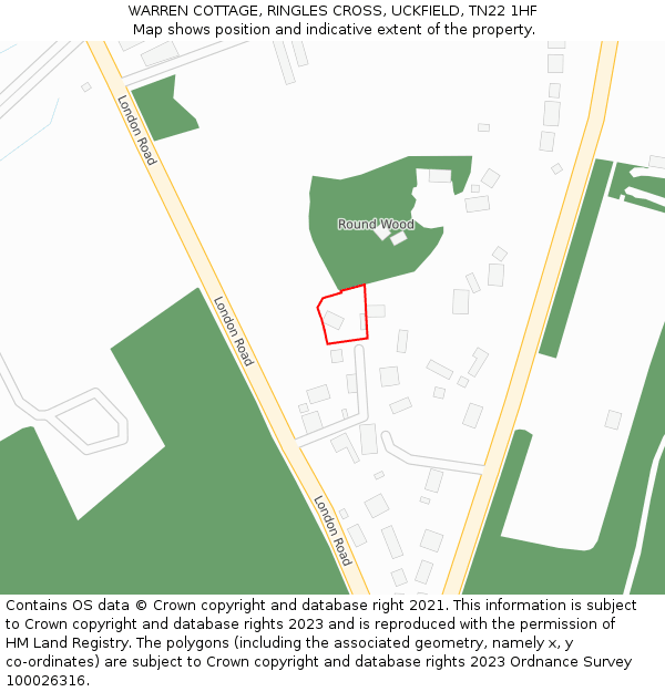 WARREN COTTAGE, RINGLES CROSS, UCKFIELD, TN22 1HF: Location map and indicative extent of plot