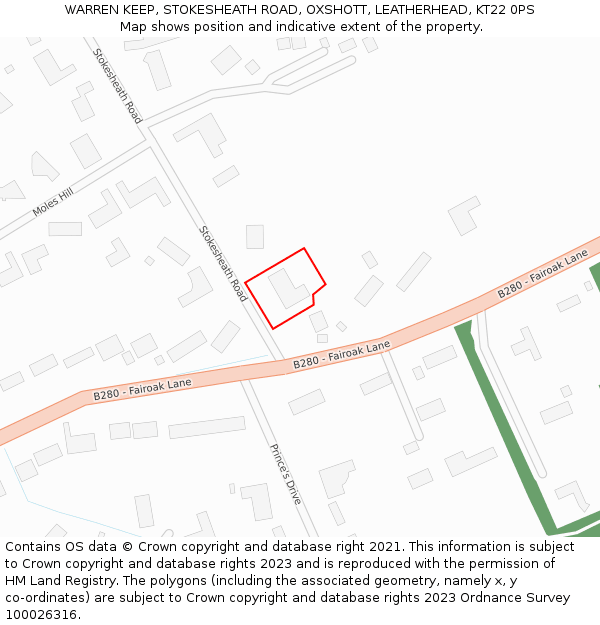 WARREN KEEP, STOKESHEATH ROAD, OXSHOTT, LEATHERHEAD, KT22 0PS: Location map and indicative extent of plot