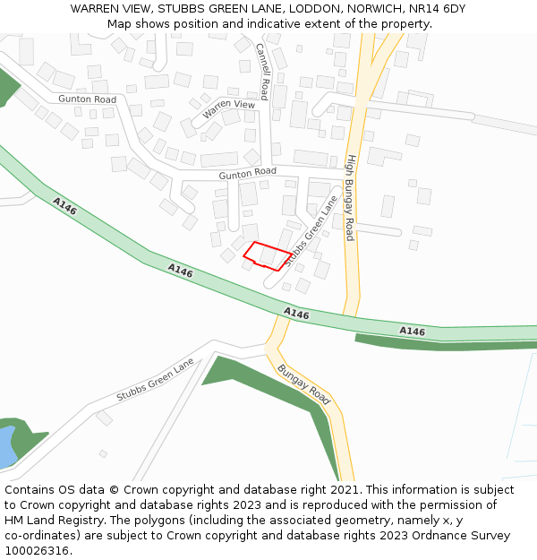 WARREN VIEW, STUBBS GREEN LANE, LODDON, NORWICH, NR14 6DY: Location map and indicative extent of plot