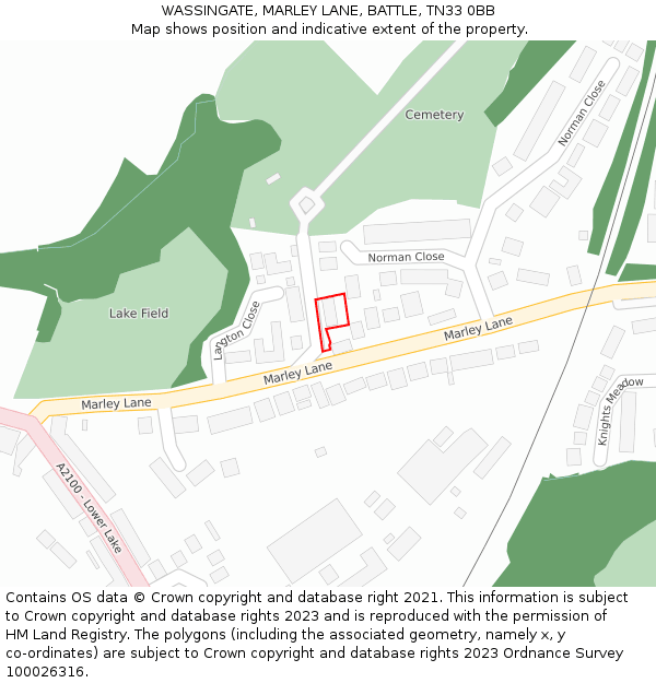 WASSINGATE, MARLEY LANE, BATTLE, TN33 0BB: Location map and indicative extent of plot
