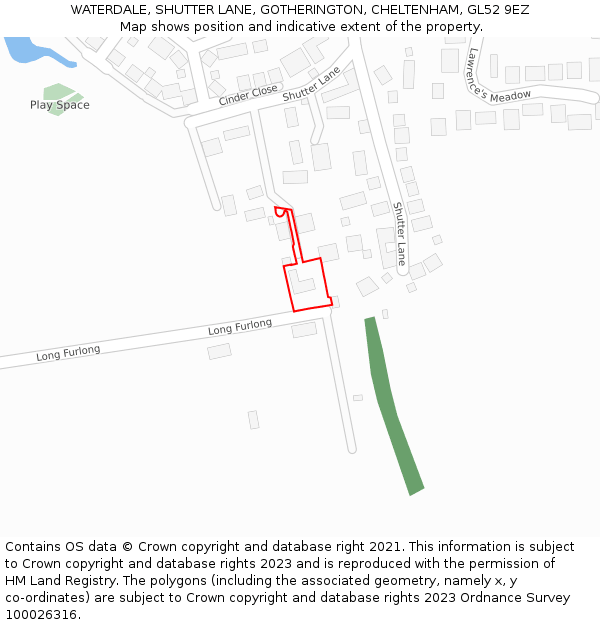 WATERDALE, SHUTTER LANE, GOTHERINGTON, CHELTENHAM, GL52 9EZ: Location map and indicative extent of plot