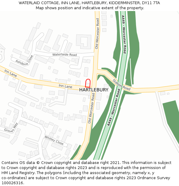 WATERLAID COTTAGE, INN LANE, HARTLEBURY, KIDDERMINSTER, DY11 7TA: Location map and indicative extent of plot