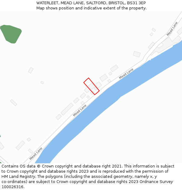 WATERLEET, MEAD LANE, SALTFORD, BRISTOL, BS31 3EP: Location map and indicative extent of plot
