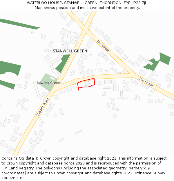 WATERLOO HOUSE, STANWELL GREEN, THORNDON, EYE, IP23 7JL: Location map and indicative extent of plot