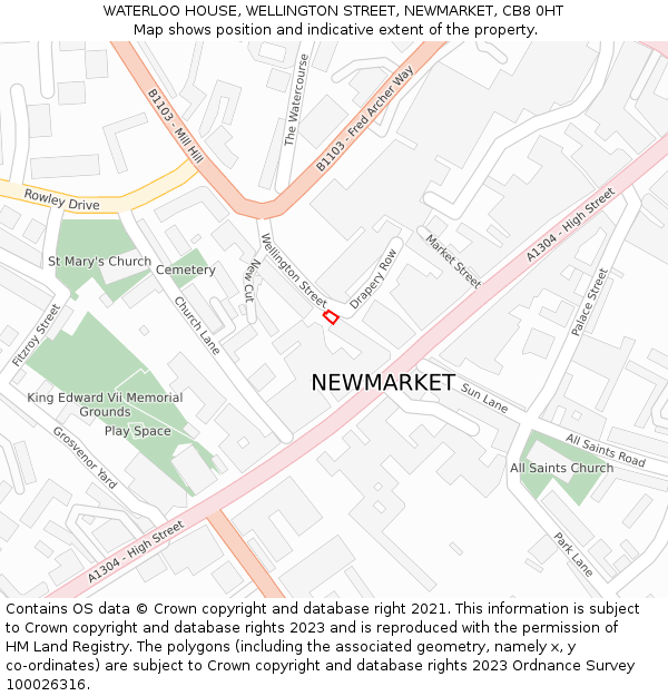 WATERLOO HOUSE, WELLINGTON STREET, NEWMARKET, CB8 0HT: Location map and indicative extent of plot