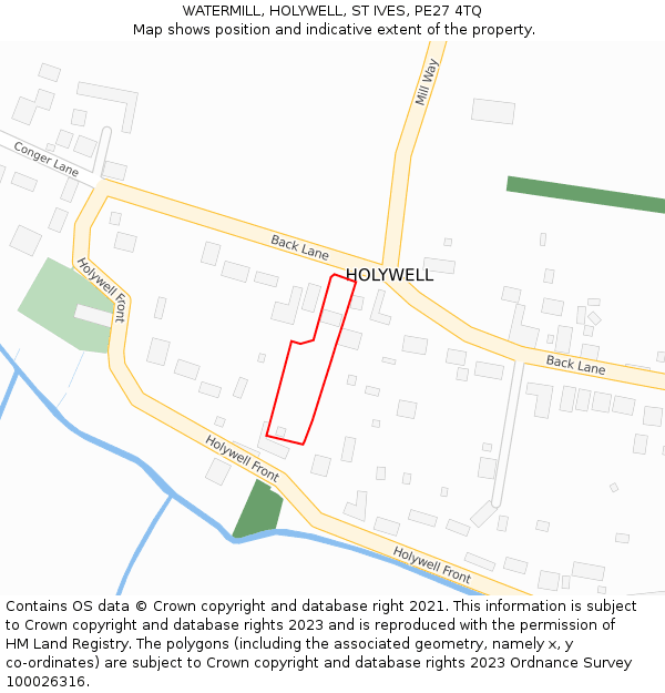 WATERMILL, HOLYWELL, ST IVES, PE27 4TQ: Location map and indicative extent of plot