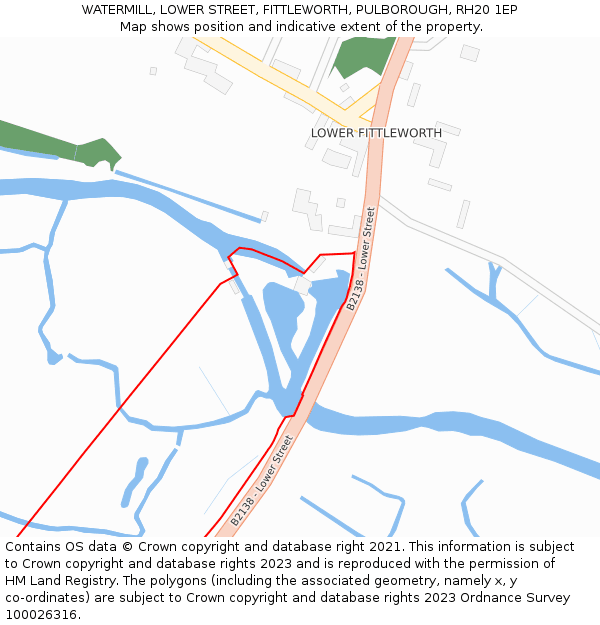 WATERMILL, LOWER STREET, FITTLEWORTH, PULBOROUGH, RH20 1EP: Location map and indicative extent of plot