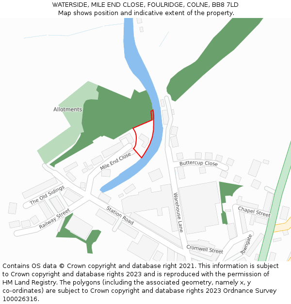 WATERSIDE, MILE END CLOSE, FOULRIDGE, COLNE, BB8 7LD: Location map and indicative extent of plot