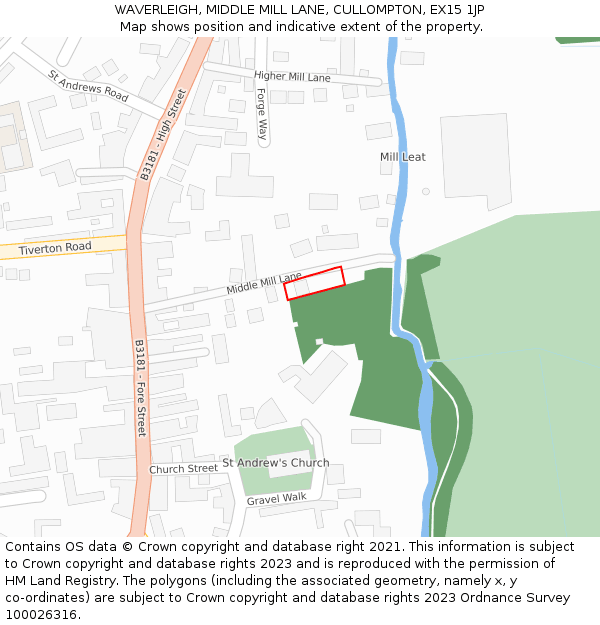 WAVERLEIGH, MIDDLE MILL LANE, CULLOMPTON, EX15 1JP: Location map and indicative extent of plot