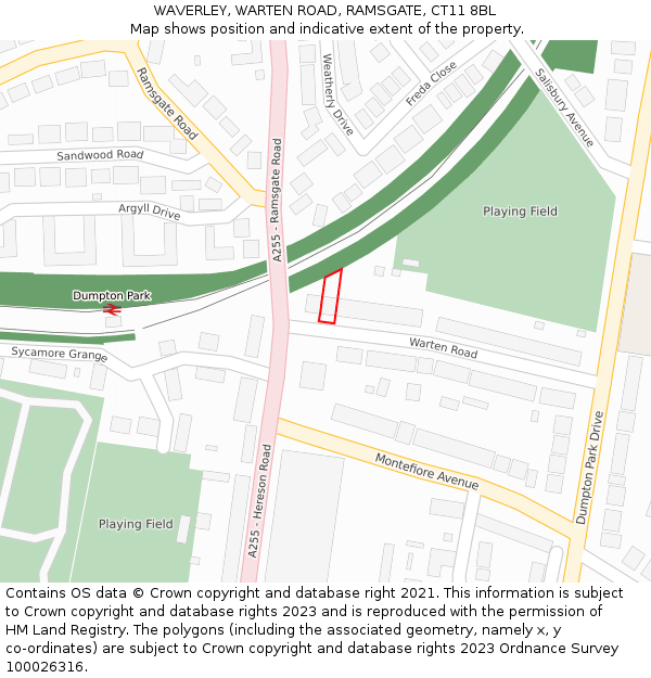 WAVERLEY, WARTEN ROAD, RAMSGATE, CT11 8BL: Location map and indicative extent of plot