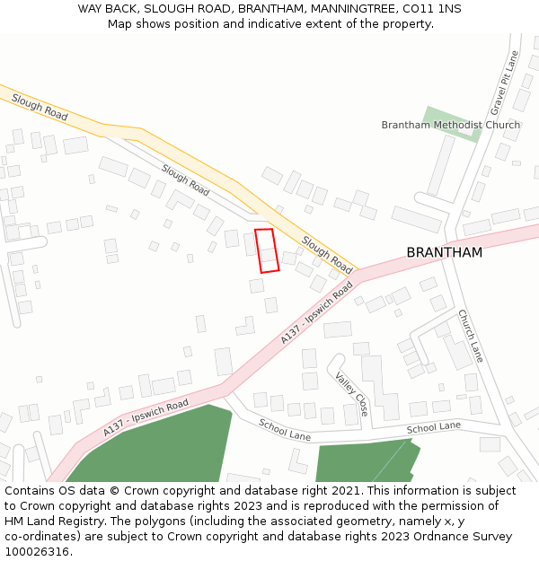 WAY BACK, SLOUGH ROAD, BRANTHAM, MANNINGTREE, CO11 1NS: Location map and indicative extent of plot