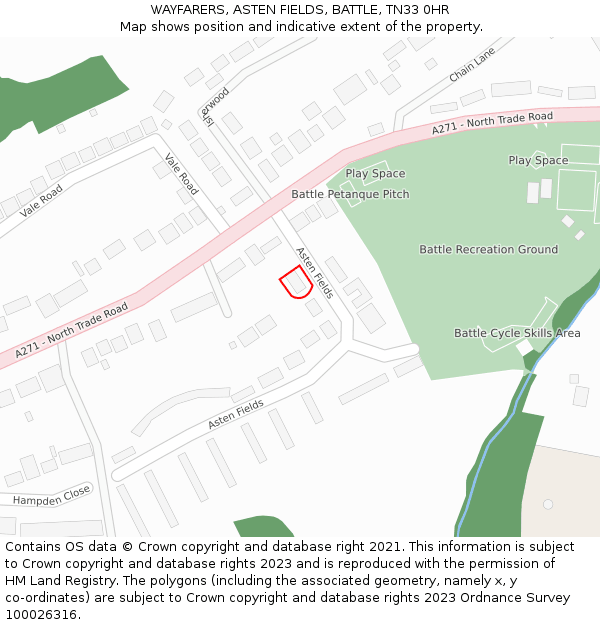 WAYFARERS, ASTEN FIELDS, BATTLE, TN33 0HR: Location map and indicative extent of plot