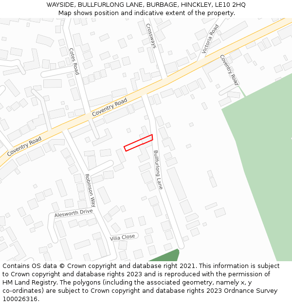 WAYSIDE, BULLFURLONG LANE, BURBAGE, HINCKLEY, LE10 2HQ: Location map and indicative extent of plot