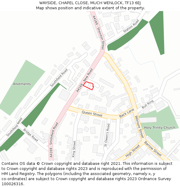 WAYSIDE, CHAPEL CLOSE, MUCH WENLOCK, TF13 6EJ: Location map and indicative extent of plot