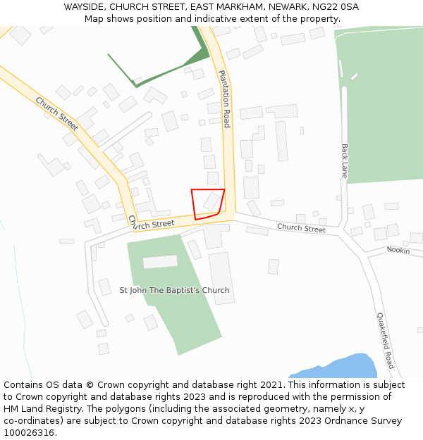 WAYSIDE, CHURCH STREET, EAST MARKHAM, NEWARK, NG22 0SA: Location map and indicative extent of plot
