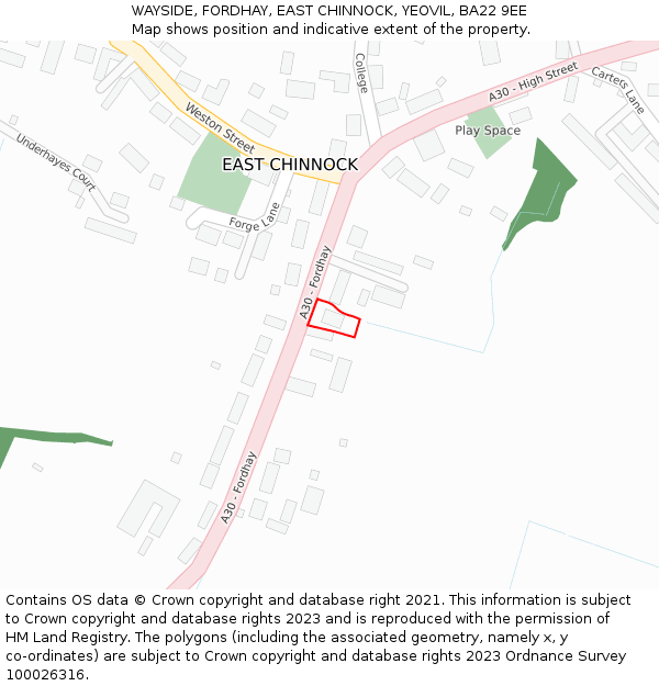 WAYSIDE, FORDHAY, EAST CHINNOCK, YEOVIL, BA22 9EE: Location map and indicative extent of plot