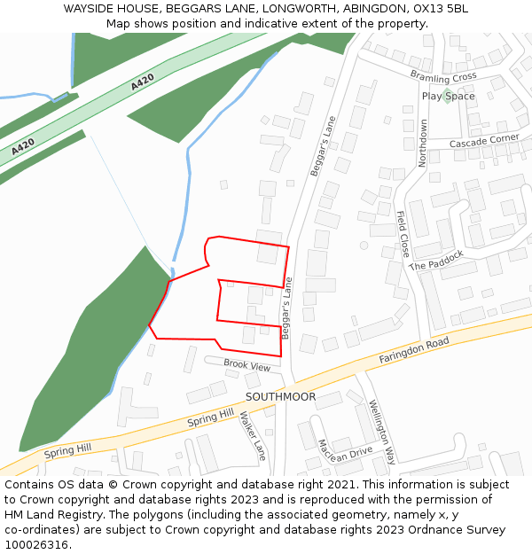 WAYSIDE HOUSE, BEGGARS LANE, LONGWORTH, ABINGDON, OX13 5BL: Location map and indicative extent of plot