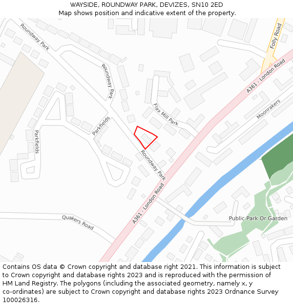 WAYSIDE, ROUNDWAY PARK, DEVIZES, SN10 2ED: Location map and indicative extent of plot