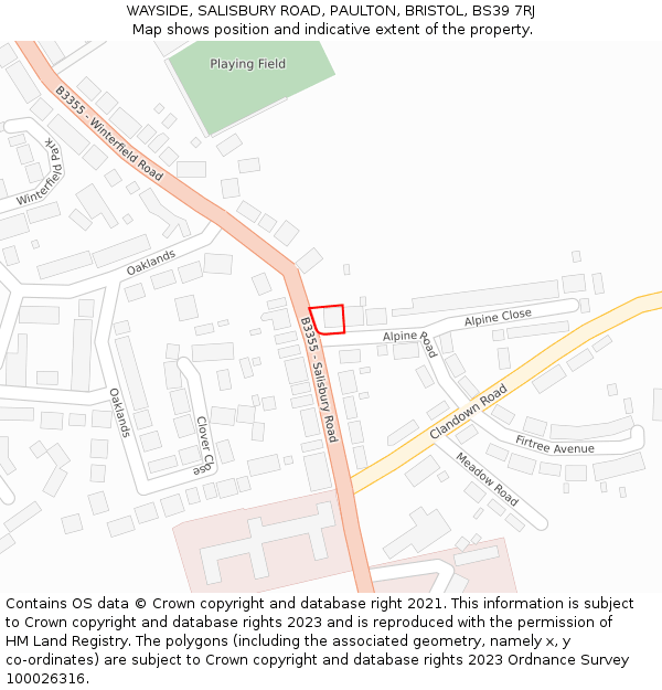 WAYSIDE, SALISBURY ROAD, PAULTON, BRISTOL, BS39 7RJ: Location map and indicative extent of plot