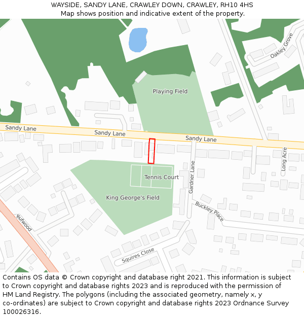 WAYSIDE, SANDY LANE, CRAWLEY DOWN, CRAWLEY, RH10 4HS: Location map and indicative extent of plot
