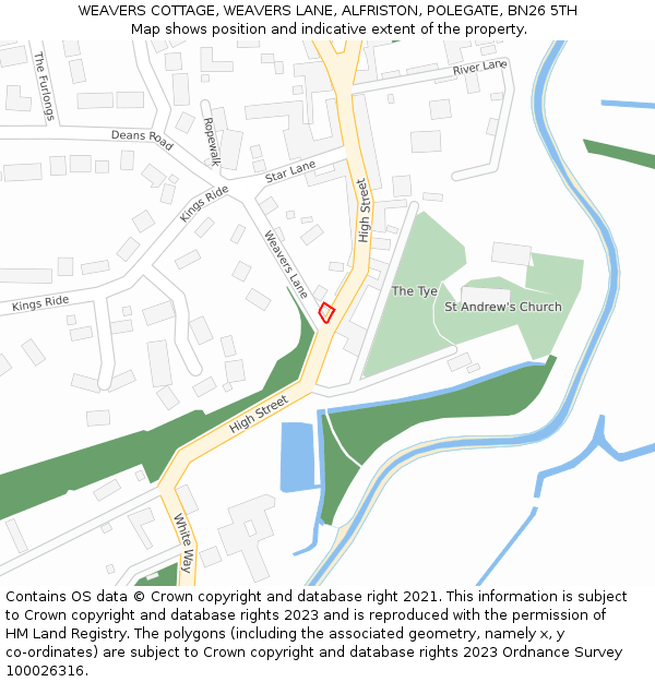 WEAVERS COTTAGE, WEAVERS LANE, ALFRISTON, POLEGATE, BN26 5TH: Location map and indicative extent of plot