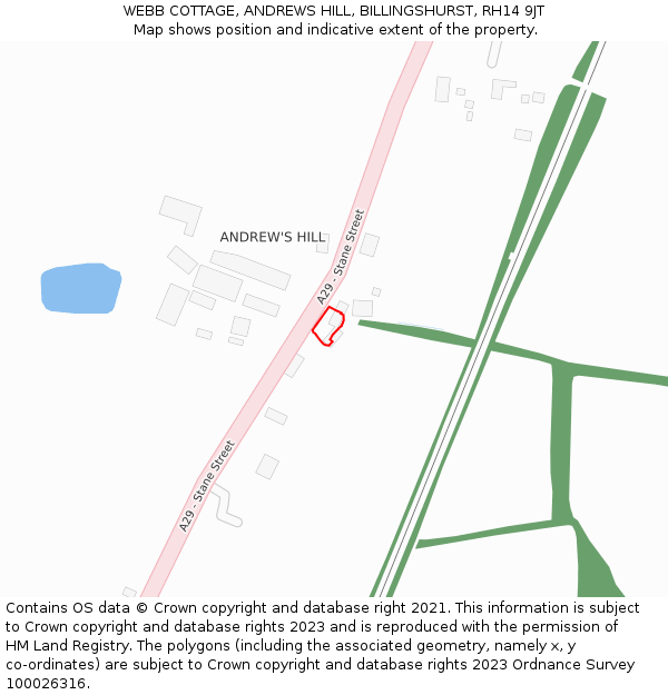 WEBB COTTAGE, ANDREWS HILL, BILLINGSHURST, RH14 9JT: Location map and indicative extent of plot