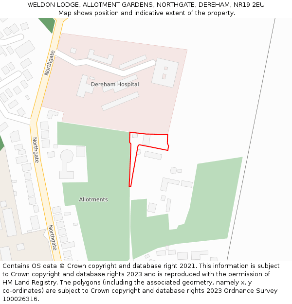 WELDON LODGE, ALLOTMENT GARDENS, NORTHGATE, DEREHAM, NR19 2EU: Location map and indicative extent of plot