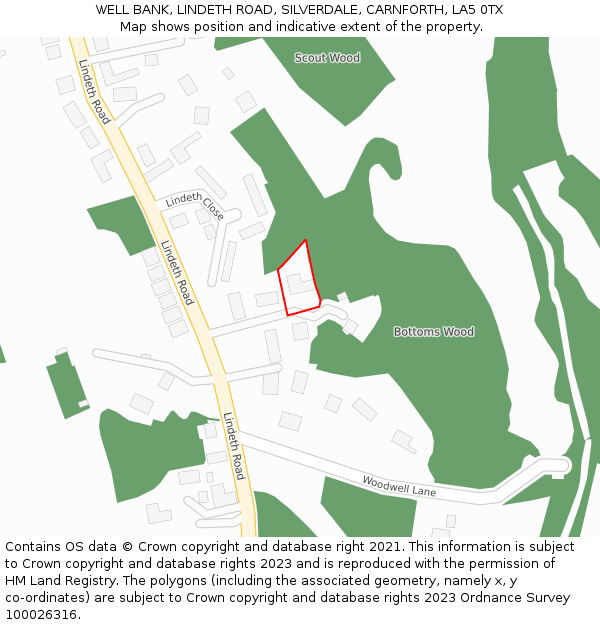 WELL BANK, LINDETH ROAD, SILVERDALE, CARNFORTH, LA5 0TX: Location map and indicative extent of plot