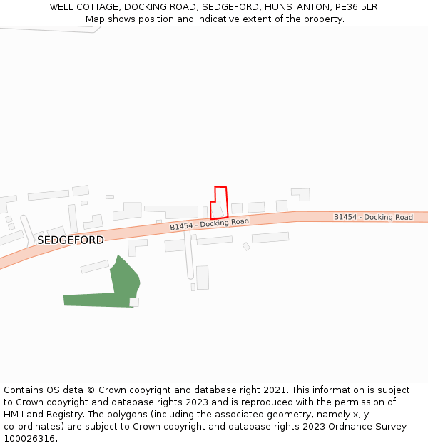 WELL COTTAGE, DOCKING ROAD, SEDGEFORD, HUNSTANTON, PE36 5LR: Location map and indicative extent of plot